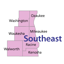 Southeast region counties of Wisconsin