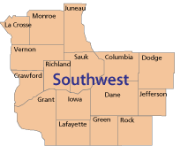 Southwest region counties of Wisconsin
