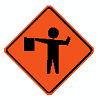 Flagger ahead road sign
