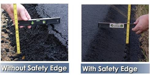 Asphalt road with and without safety edge