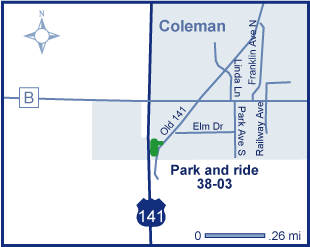 Map Map of Marinette County Park and ride lot Coleman (US 141/County B) #3803
