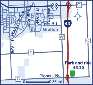Map of Ozaukee County park and ride lot Cedarburg (I-43/County C) #4520