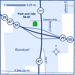 Map of WisDOT Park and ride lot Bonduel (WIS 29/WIS 55/WIS 117) #5802