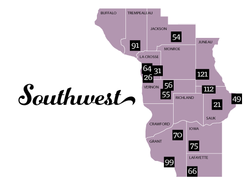 Rustic Roads southwest Wisconsin locator map