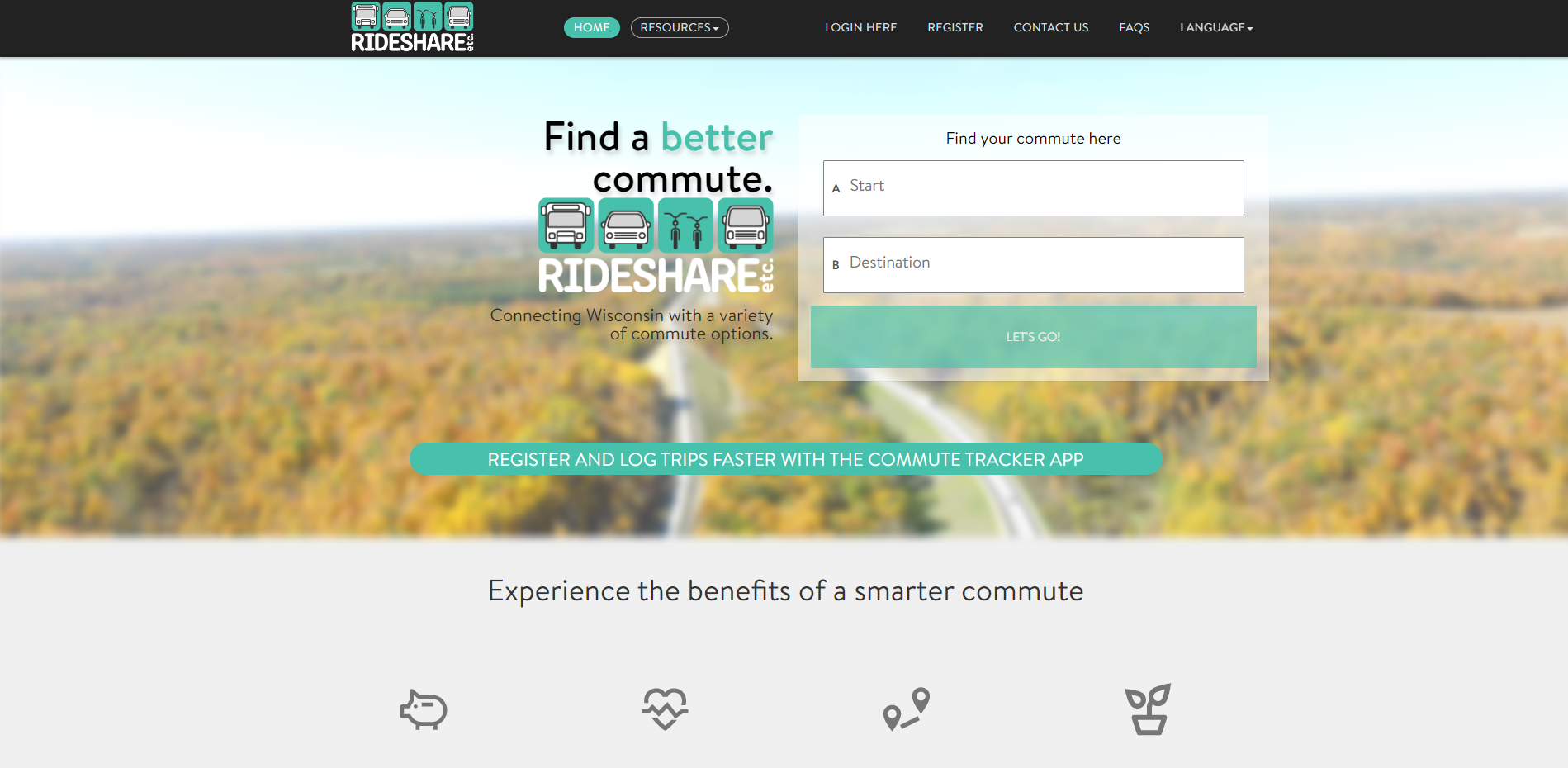 Photo of landing page for RIDESHARE website. 