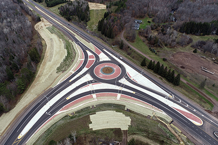 Aerial view of roundabout at the intersection of US 51 and US 2.