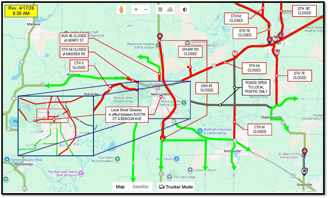 Map of detour routes