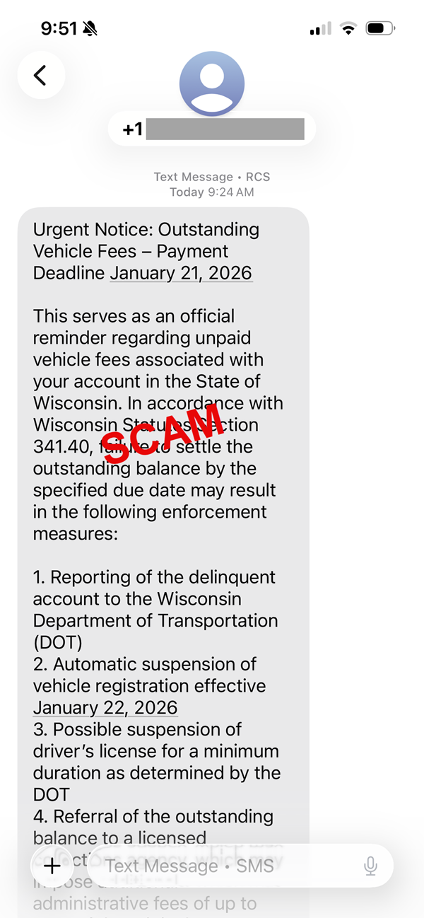 Example of Urgent Notice Outstanding fees Scam