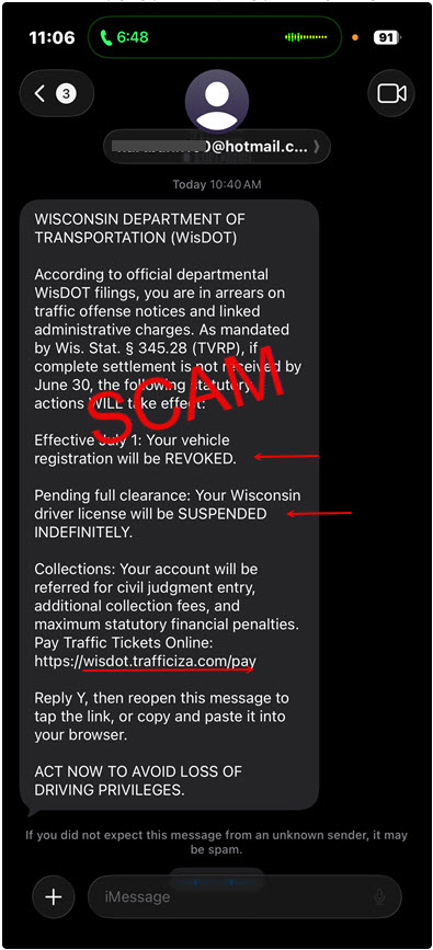 latest example of email scams with deadline June 30, highlights to demanding words like REVOKE and SUSPENDED