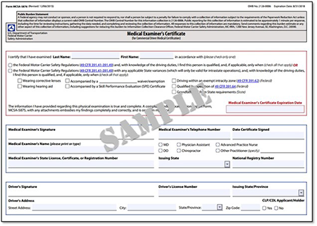 Sample Medial Examiner's Certificate