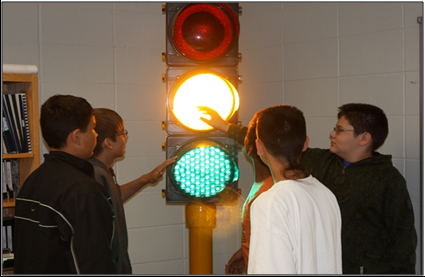 Students viewing a stoplight