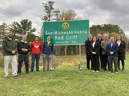 WIsDOT staff and tribal members at the Red Cliff sign installation.