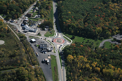 Aerial view of one of the Duck Creek Bridge Corridor turtle roundabouts.