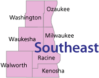 Southeast region map of counties
