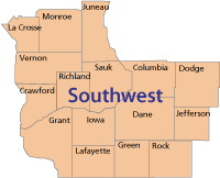Southwest region map of counties