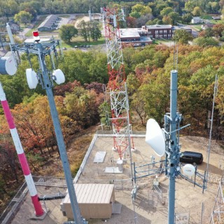 Wooded scene with radio towers