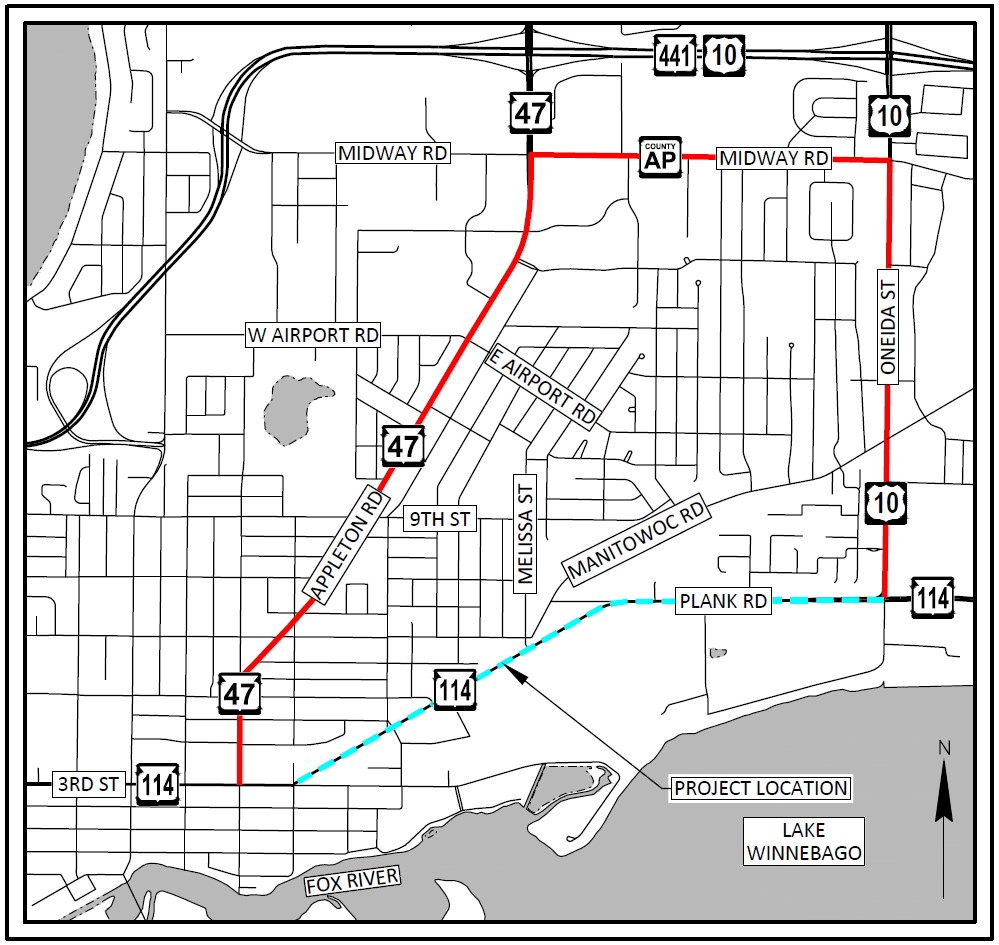 Map of the detour on WIS 114 during construction