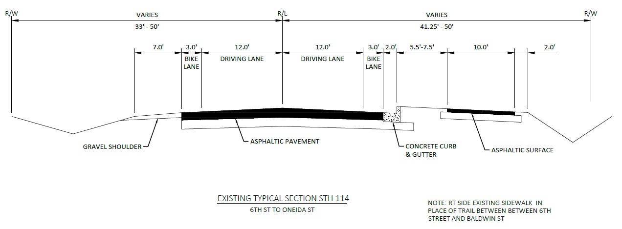 Diagram of existing roadway section at 6th Street and US 10