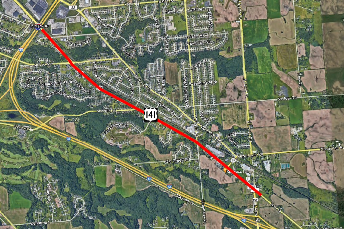  US 141 between County MM (Ledgeview) and Continental Drive (Bellevue), Brown County, Wisconsin. 