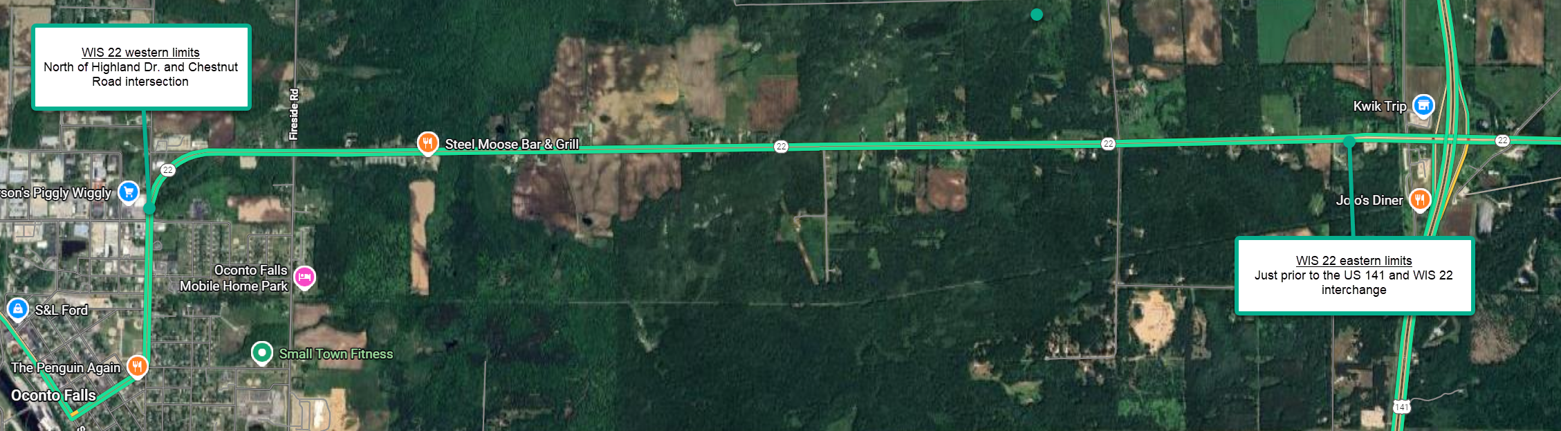 WIS 22 project limits Oconto County