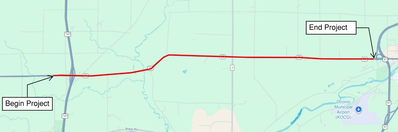 Location between Oconto and Oconto Falls