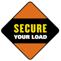 Orange diamond shaped sign that says secure your load
