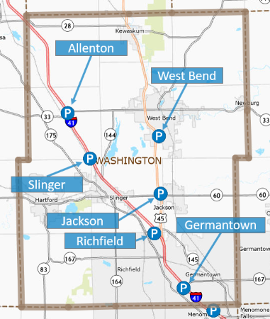 Map of Washington County park and ride lots