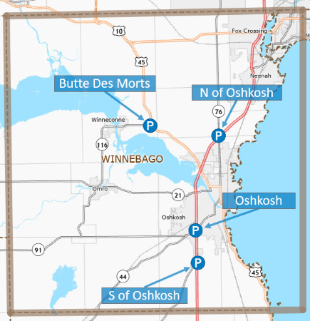 Map of Winnebago County park and ride lots
