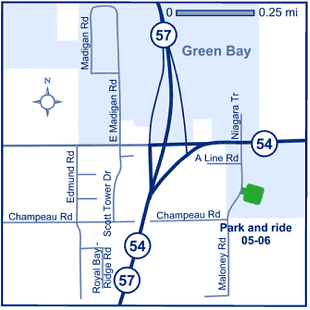 Map of Brown County park and ride lot Green Bay (WIS 54/WIS 57) #0506