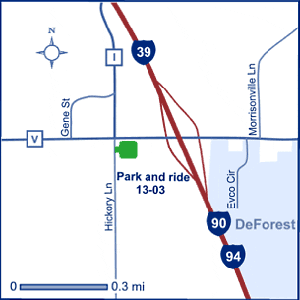 Map of Dane County park and ride lot DeForest (I-39/90/94 /County V)
