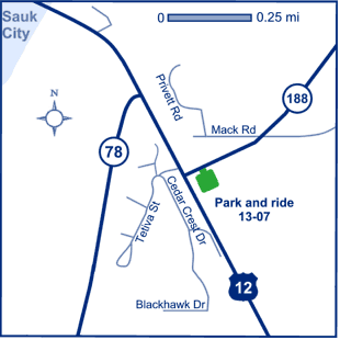 Map of Dane County park and ride lot Sauk City (US 12/WIS 188)