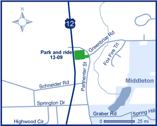 Map of Dane County park and ride lot Middleton (US 12/Parmenter St.).