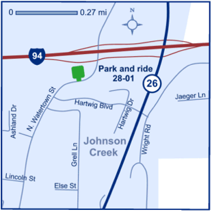 Map of Jefferson County park and ride lot, Johnson Creek (I-94/WIS 26) #2801
