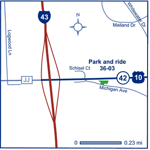 Map of Manitowoc County park and ride lot W of Manitowoc (I-43/US 10) #3603