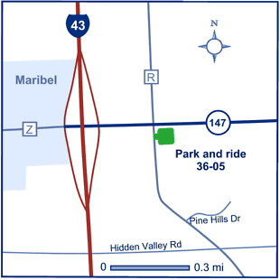 Map of Manitowoc County park and ride lot Maribel (WIS 147/County R) #3605