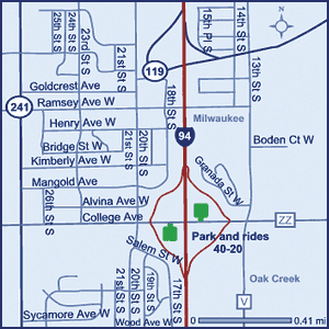 Map of Milwaukee County Park and ride lot Milwaukee (I-43/I-94/County ZZ (College Ave.)) #4020