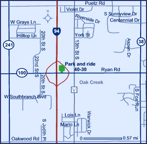 Map of Milwaukee County park and ride Oak Creek (I-43/I-94/WIS 100) #4030