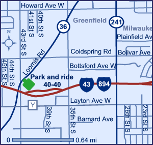 Map of Milwaukee County park and ride lot Milwaukee (I-43/I-894/WIS 36) #4040