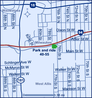 Map of Milwaukee County Park and ride lot West Allis, State Fair Grounds (I-94/76th St.) #4055