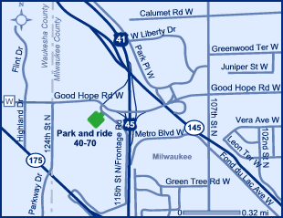Map of Milwaukee County park and ride lot Milwaukee (US 45/US 41/WIS 100/Good Hope Rd.) #4070