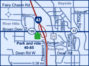 Map of Milwaukee County park and ride lot River Hills (I-43/WIS 100/WIS 32) #4085