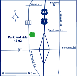 Map of Oconto County park and ride lot S of Abrams (US 41/US 141/County EE) #4202