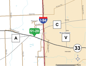Map of Racine County park and ride lot Ives Grove (I-94/WIS 20) #5120