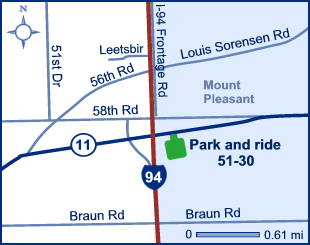 Map of Racine County of park and ride lot Mount Pleasant (I-94/WIS 11) #5130