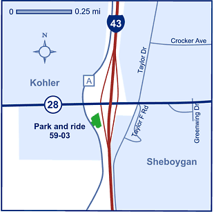 Map of Sheboygan County park and ride lot Sheboygan County, Kohler (I-43/WIS 28) #5903