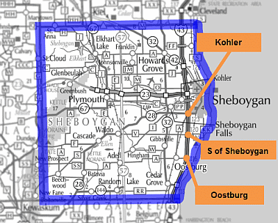 Map of Sheboygan County park and ride lots