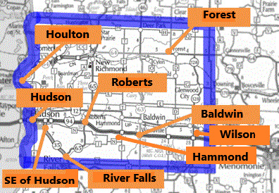 Map of St. Croix County park and ride lots
