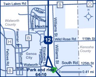 Map of Walworth County park and ride lot Genoa City (US 12/Illinois state line) #6410