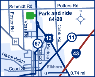 Map of Walworth County park and ride lot Elkhorn (US 12/WIS 67) #6420