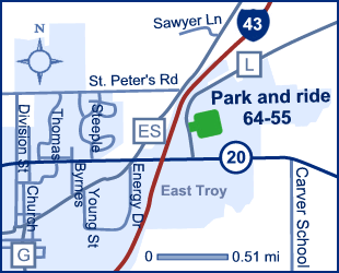 Map of Walworth County park and ride lot East Troy (I-43/WIS 20) #6455